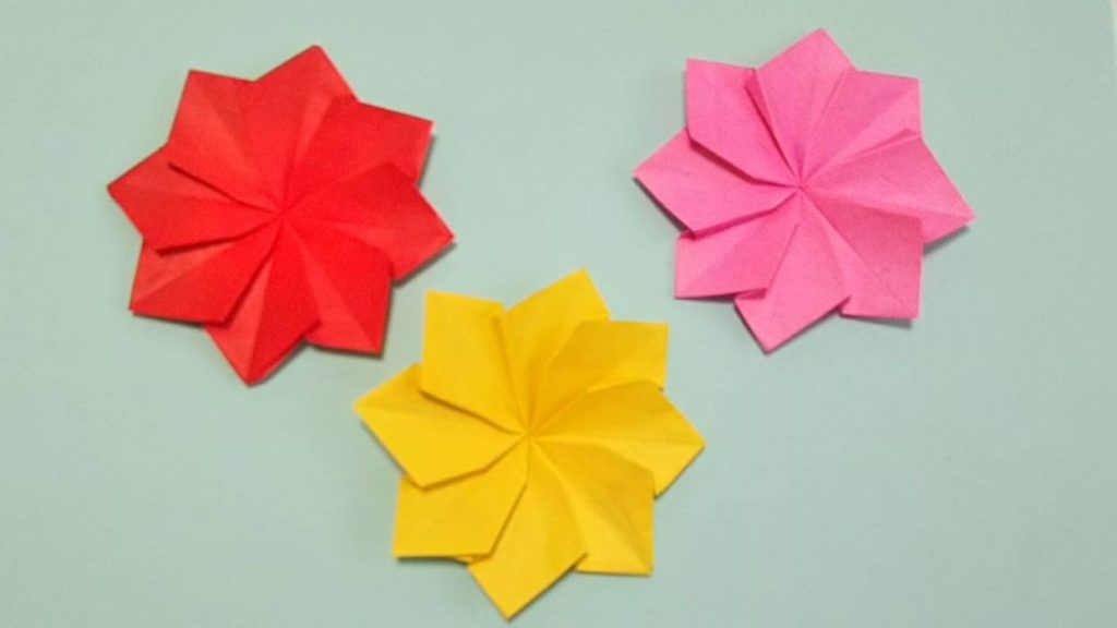 折り紙1枚ダリアの花の折り方 花びら8枚でかわいいよ ちょちょいの工作部屋